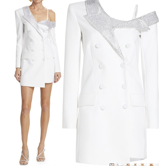 NWT L'Agence Dorothea Embellished Asymmetric Blazer Mini Dress Sz L White #4E504 - Picture 1 of 12